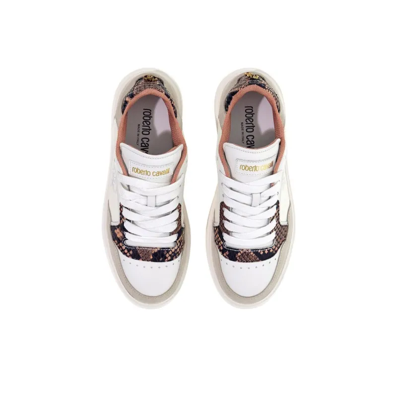 Roberto Cavalli Low-Top Skateboard Shoes Women's White Brown-3