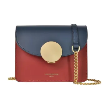 Le Parmentier Genuine Leather Crossbody Bag Shoulder Bag Mini Women's Marine Blue With Burgundy Accents