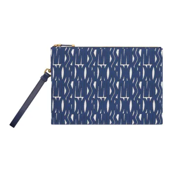 DIOR Cotton With Cow Leather Clutch Women's White & Blue