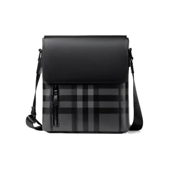VIHUS Top Grain Cow Leather PVC Bonded Shoulder Bag Crossbody Bag Men's Black