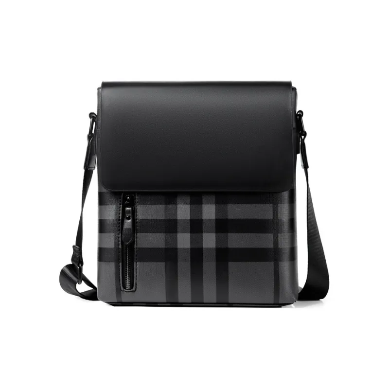 VIHUS Top Grain Cow Leather PVC Bonded Shoulder Bag Crossbody Bag Men's Black-0