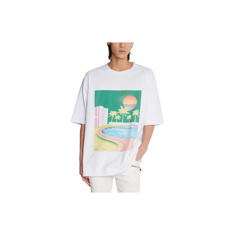 BALMAIN Postcard Printed Loose T Shirt-4