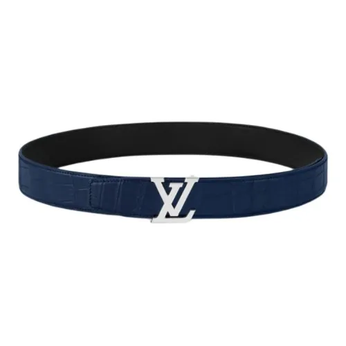 LOUIS VUITTON Crocodile Leather Leather Belts Men's Blue Width 3.5CM