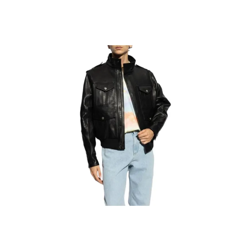 BALMAIN High Neck Leather Jacket-2