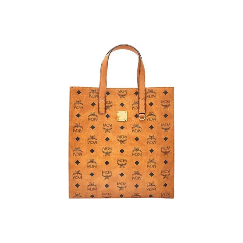 MCM Visetos Coated Canvas Tote, One Shoulder Handbag, Men's Unisex Brown Cognac-0