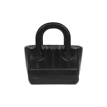 STAR TOWN Sheepskin Soft Leather Small Square Bag One Shoulder Handbag Small Size Women's Ink Black/Silver Gray