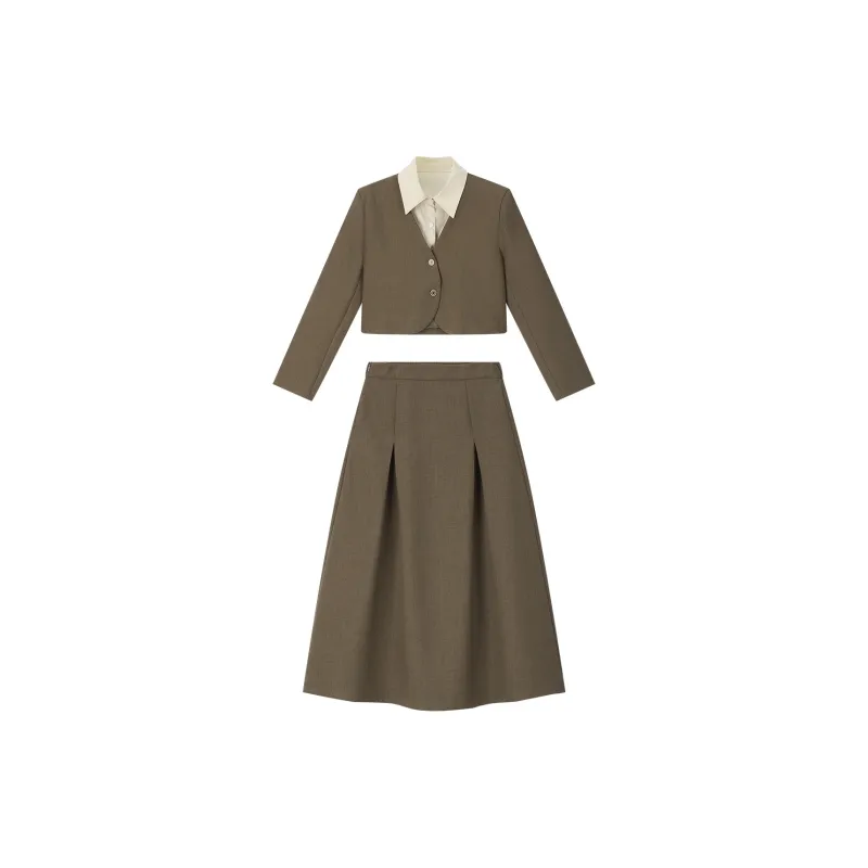 VIMLY Skirt Set Women's Tea Brown-1