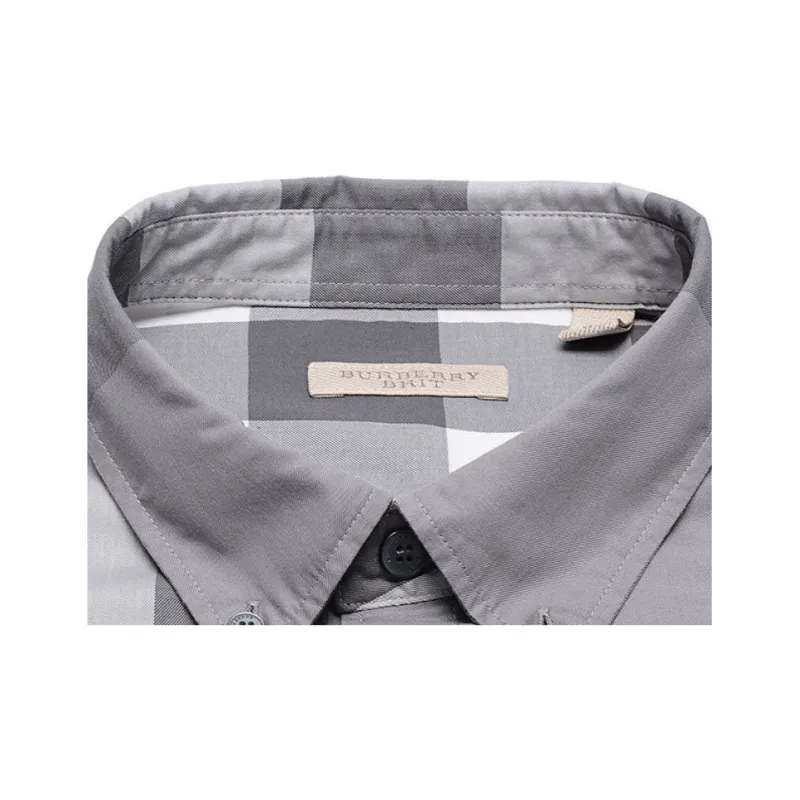 Burberry Check Print Single-Breasted Casual Long Sleeve Shirt Gray-3