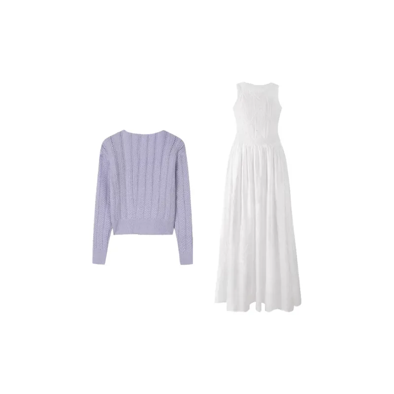 Udon House Skirt Set Women's Purple+White-1