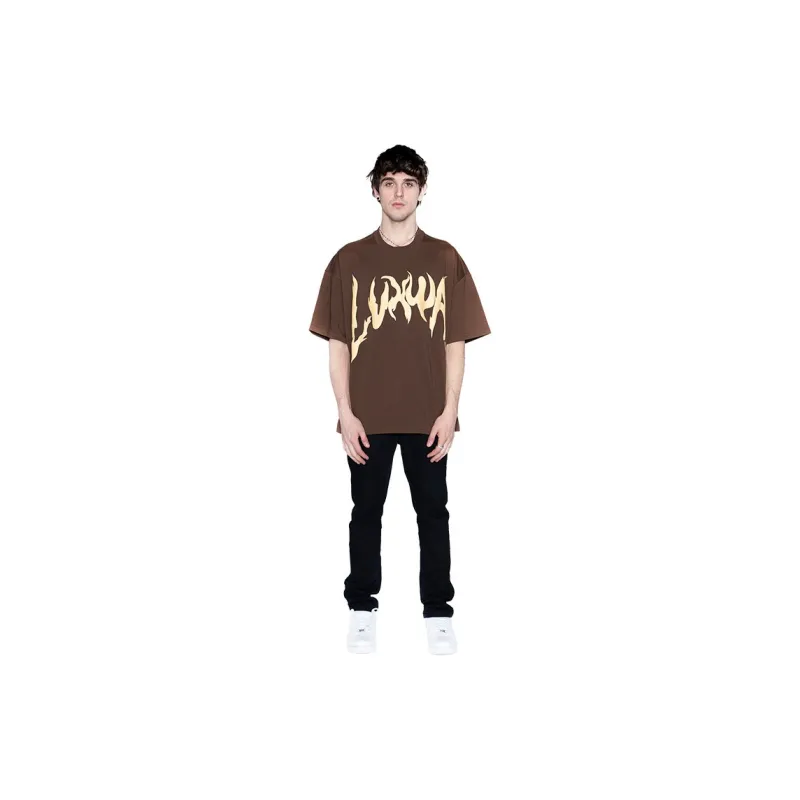 LVXWA SS22 Crew Neck Loose Fit Straight Short Sleeved T Shirt Unisex Brown-2