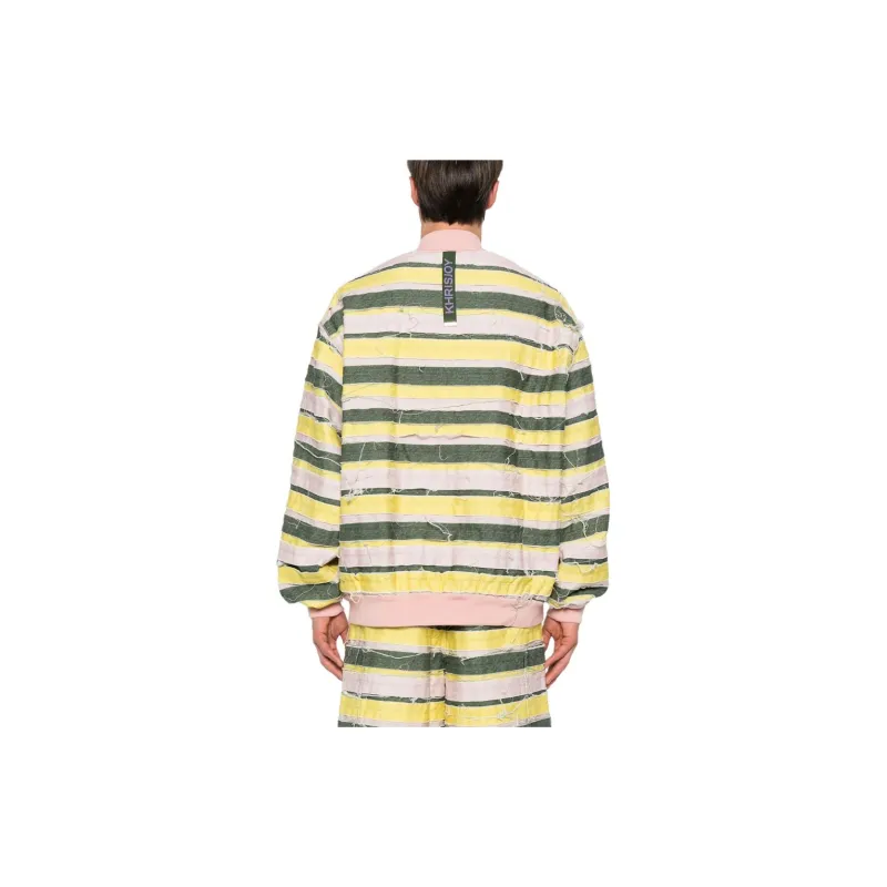 KHRISJOY Striped Distressed Oversize Denim Jacket-1