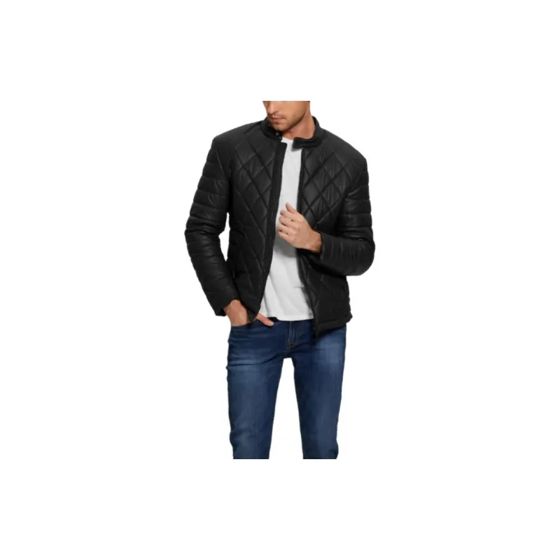 GUESS Diamond Quilted Faux-Leather Jacket Jackets Coats Men's Black-4