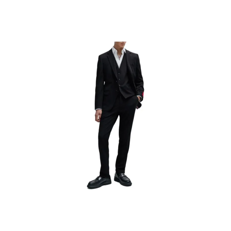HUGO BOSS Three-Piece Slim-Fit Suit In Performance-Stretch Jersey Business Suits Men's Black-1