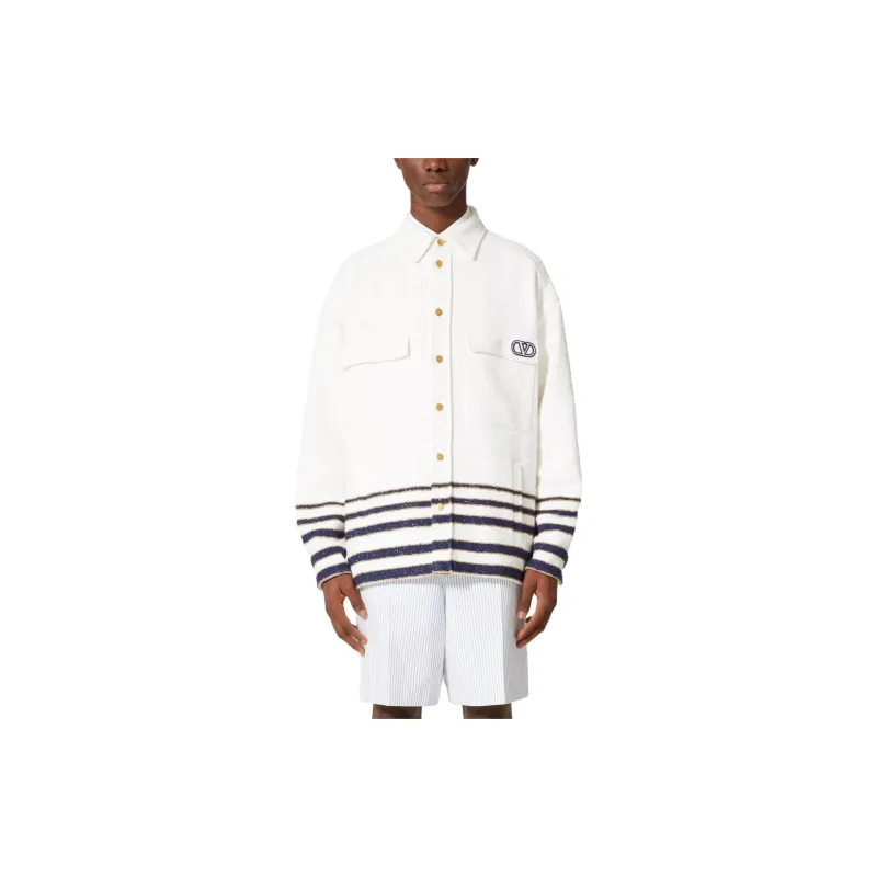 Valentino Viscose And Cotton Tweed Jacket With Signature Patch Jackets & Coats Men's White-3
