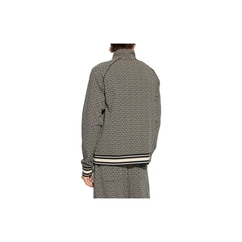 BALMAIN Logo Patch Monogram Jacquard Bomber Jacket-2