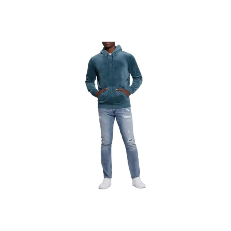 GUESS Bonded Velvet Hoodie Sweatshirt Men's Blue-1