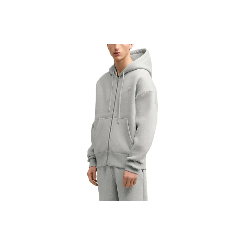 AMIPARIS De Coeur Logo Detailed Zip-Up Drawstring Hoodie-4