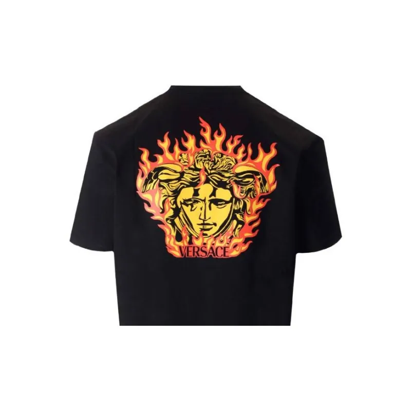 VERSACE Medusa Flame Print Embroidered Logo T Shirt-7