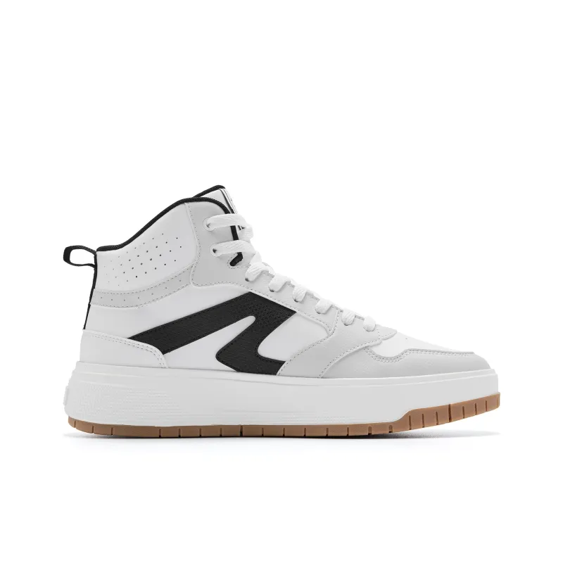 QIAODAN Height Increasing Wear Resistant Water Resistant Slip Resistant High Top Skateboard Shoes Men's White Gray-1