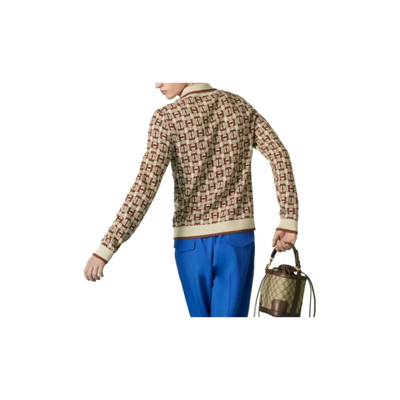 GUCCI Horsebit Jacquard Long Sleeved Polo Shirt-2