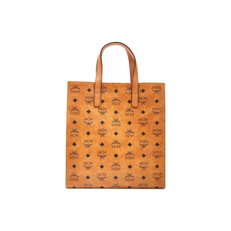 MCM Visetos Coated Canvas Tote, One Shoulder Handbag, Men's Unisex Brown Cognac-2