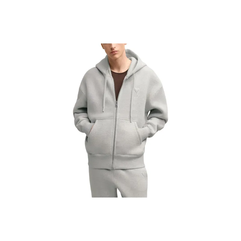 AMIPARIS De Coeur Logo Detailed Zip-Up Drawstring Hoodie-3