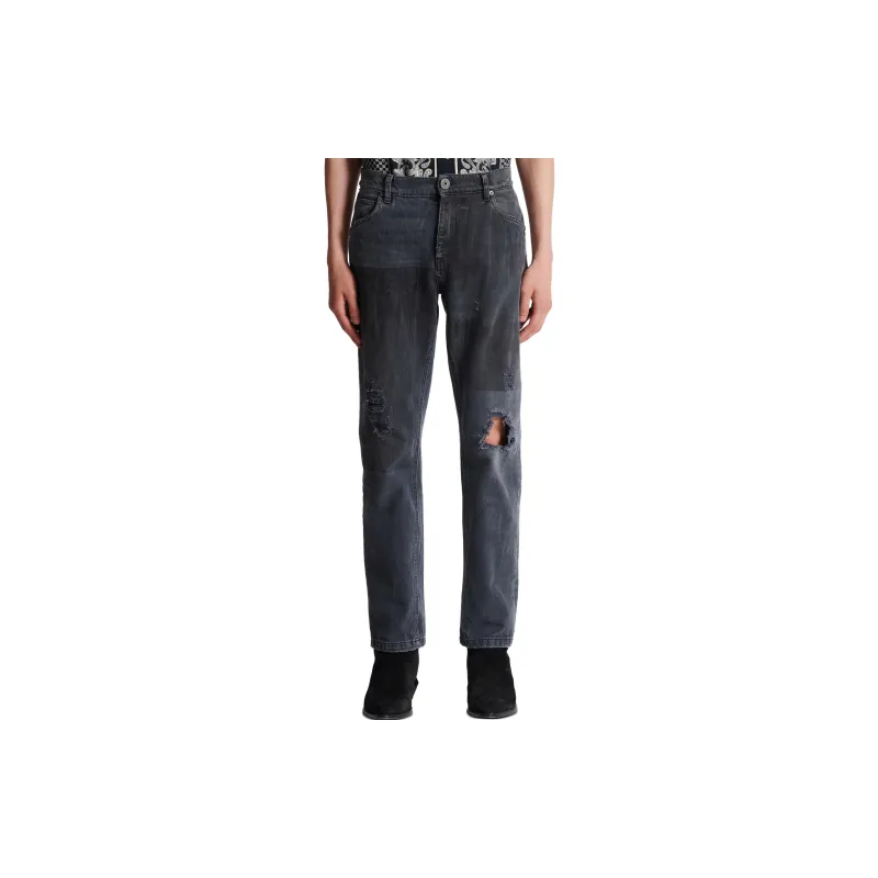 BALMAIN FW23 Faded Denim Patchwork Jeans Jeans Men's Black-4