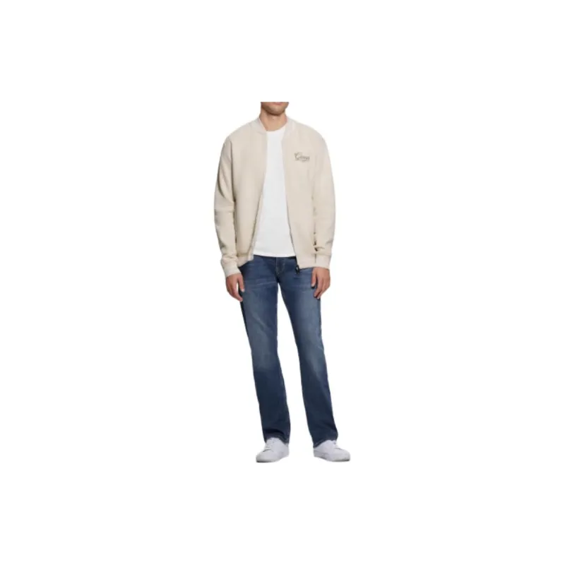 GUESS Eco Embroidered Flight Jacket Jackets Coats Men's White-1