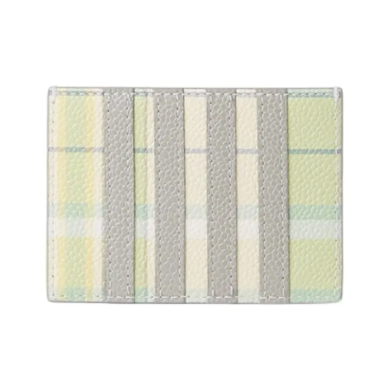 THOM BROWNE· Litchi Grain Leather Card Holder Men's Green & Gray-2