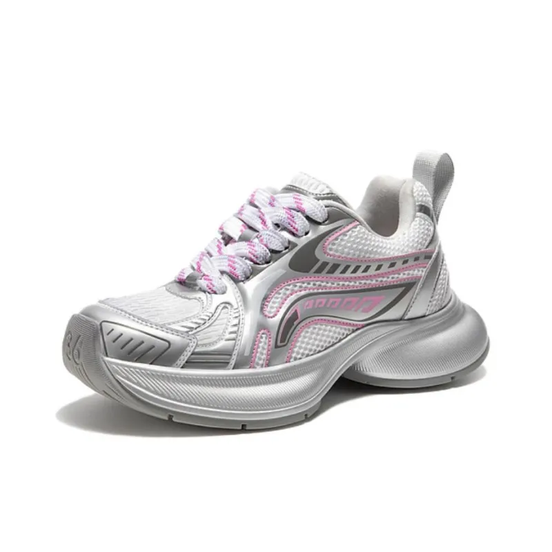 C°BANNER Wear resistant And Lightweight Low Top Chunky Sneakers Women's Silver Pink-1