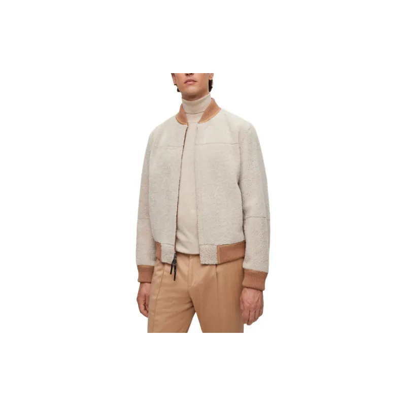 HUGO BOSS Reversible Zip-Up Jacket In Sheepskin Jackets Coats Men's Light Brown-4