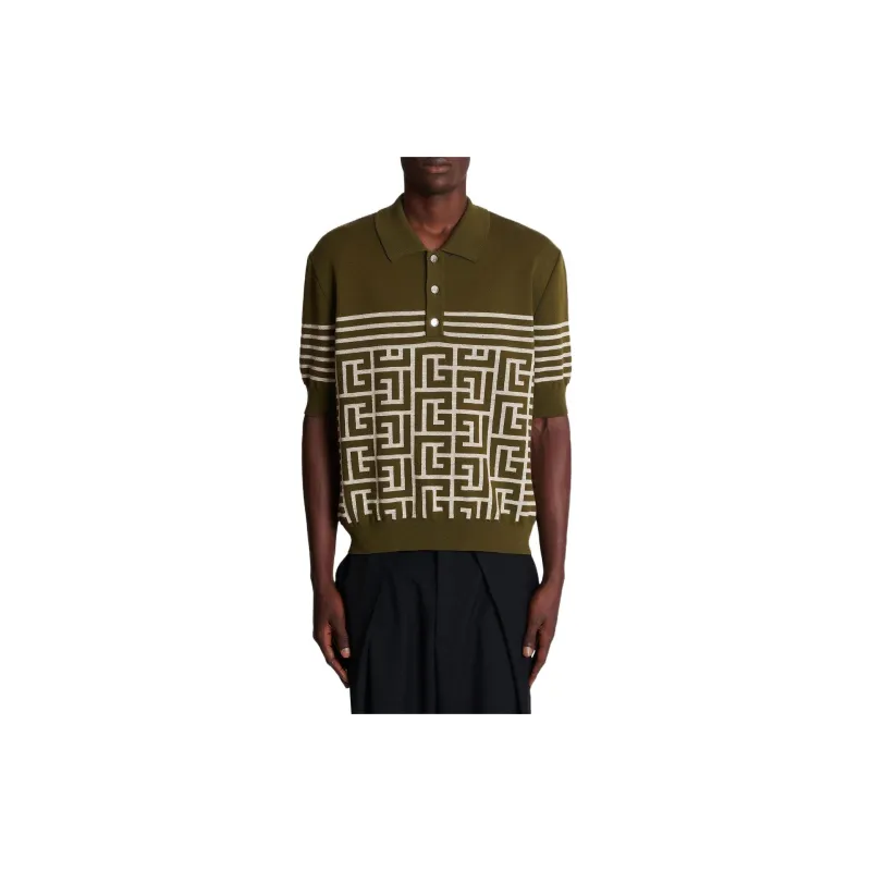 BALMAIN Monogram Knitted Polo Shirt-3