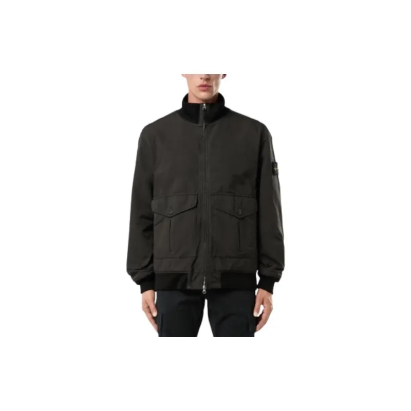 STONE ISLAND Logo Patch Zip Up Bomber Jacket-2