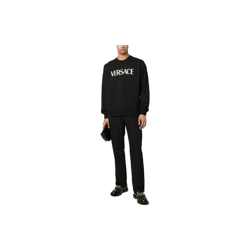 VERSACE Logo Embroidered Crewneck Sweatshirt-1