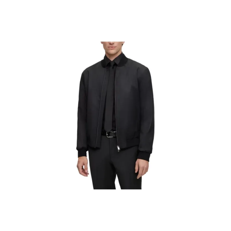 HUGO BOSS Zip-Up Jacket In Virgin-Wool Serge Jackets Coats Men's Black-1
