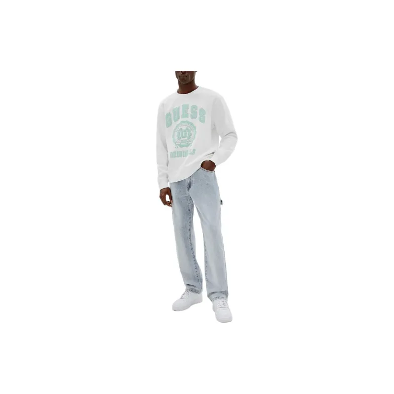 GUESS Originals Logo Crewneck Pullover Sweatshirt Men's White-2