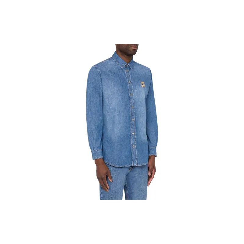 MOSCHINO Teddy Bear Embroidered Buttoned Denim Shirt-1