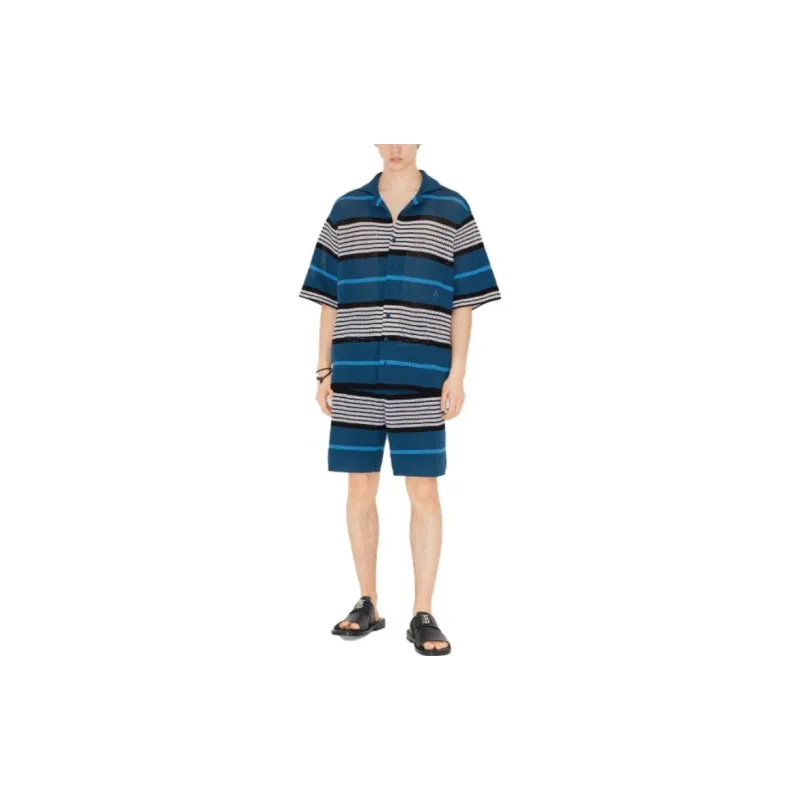Burberry SS23 Men's Logo Stripe Print Nylon Oversized Shirts Navy-1