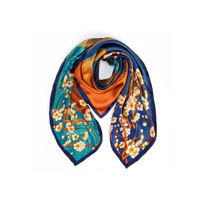 Shanghai Story 100% Mulberry Silk Scarves Women's Blue White, Gift Box Set-21