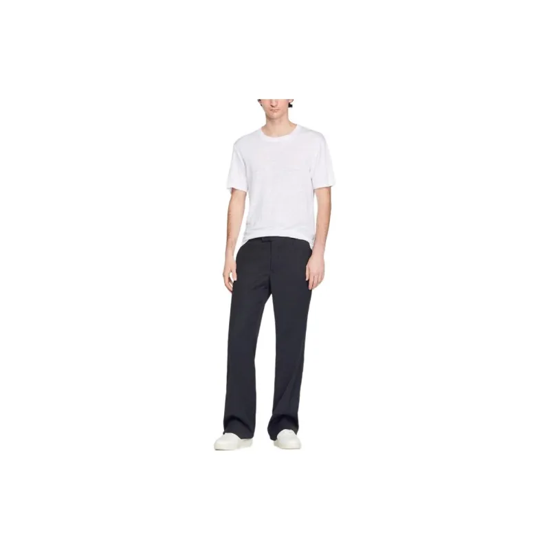 Sandro Beyaz Keten T-shirt T-Shirt Men's White-3