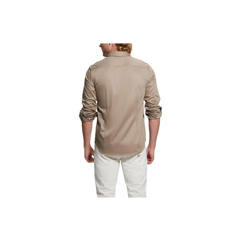GUESS Luxe Stretch Shirt Shirt Men's Brown-2