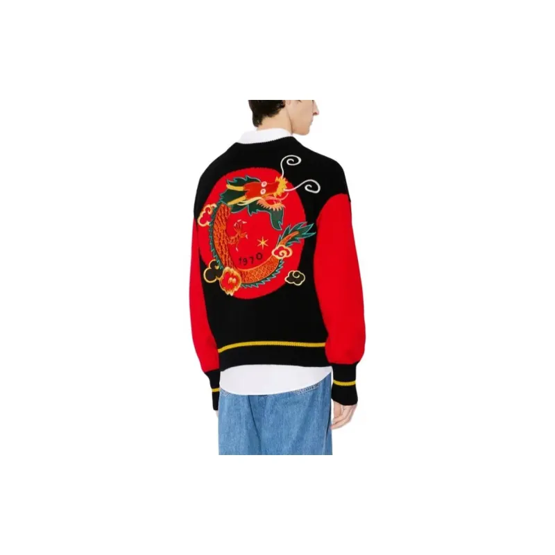 KENZO 'year Of The Dragon' Embroidered Genderless Jumper Sweater Unisex Black Red-7