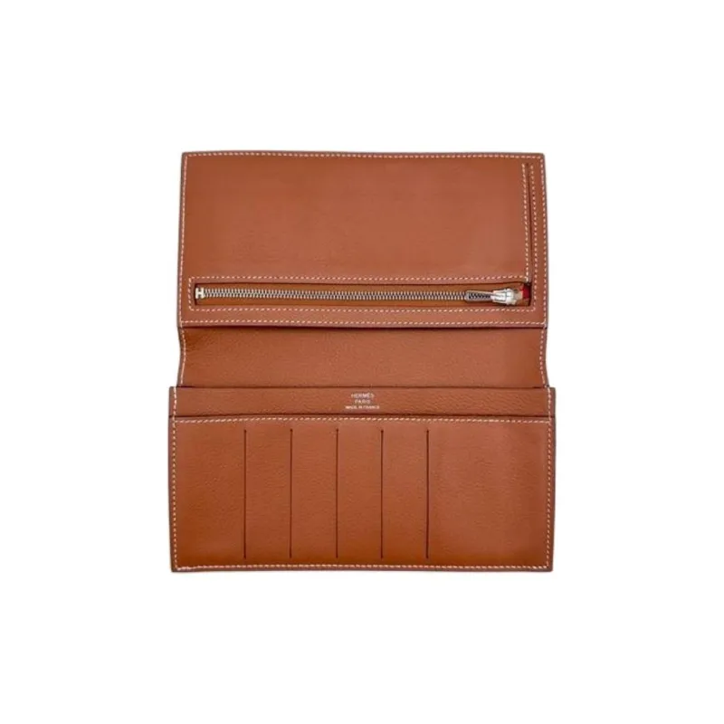 HERMES Silk'In Calfskin Wallet Men's Brown-2