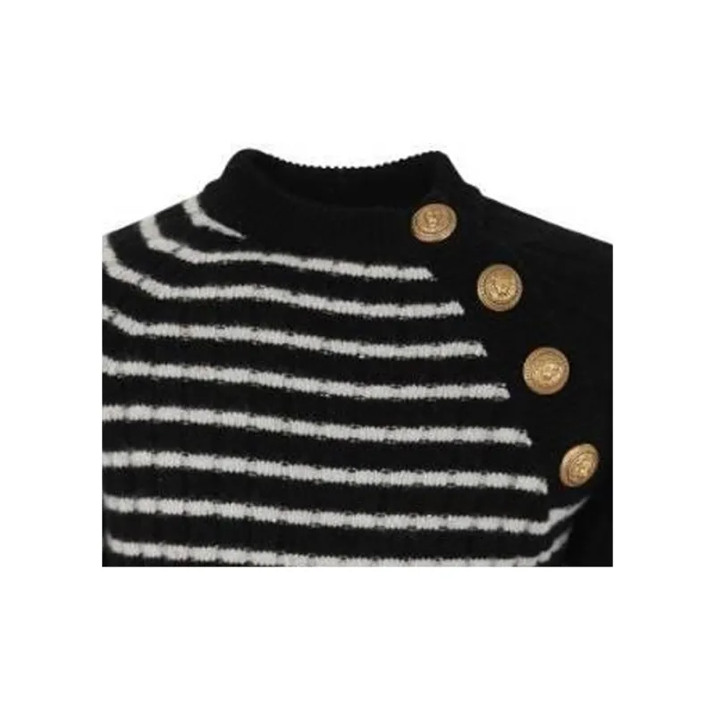 BALMAIN Button Embellished Striped Jumper-5