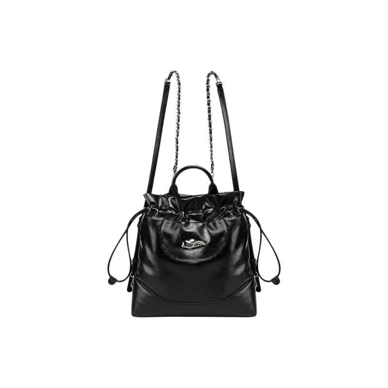ONE TIME Synthetic Leather Thorn Heart Tote Bag Trash Bag Shoulder Bag Large Size Women's Metallic Silver/Black Oil Wax-6
