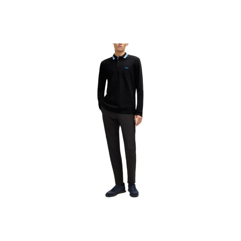 HUGO BOSS Logo Embroidered Long Sleeved Polo Shirt-5