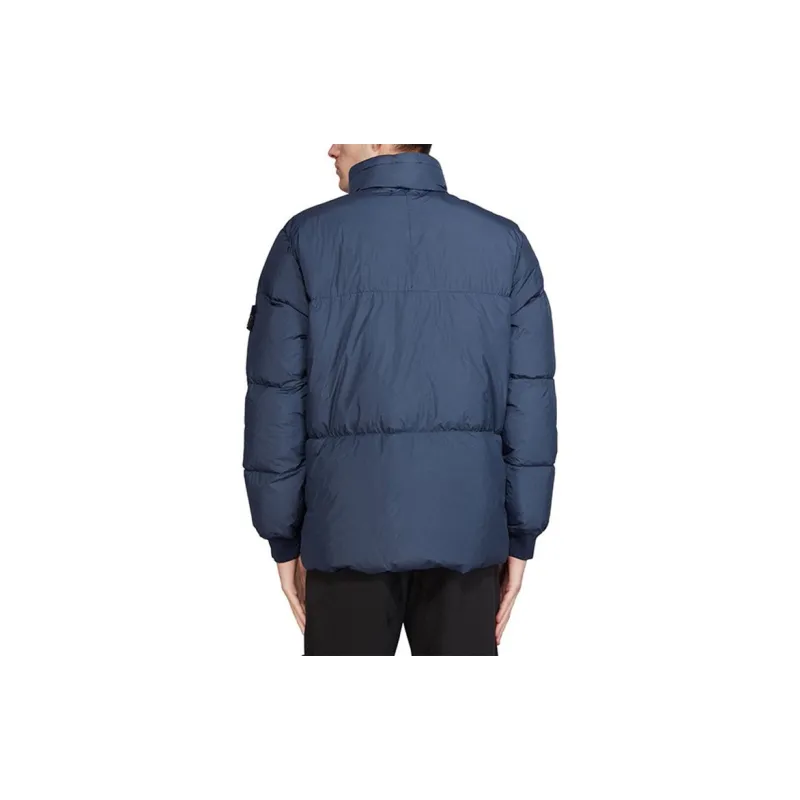 STONE ISLAND SS21 Solid Color Geometric Pattern Stand Collar Down Jacket Men's Ocean Blue-4