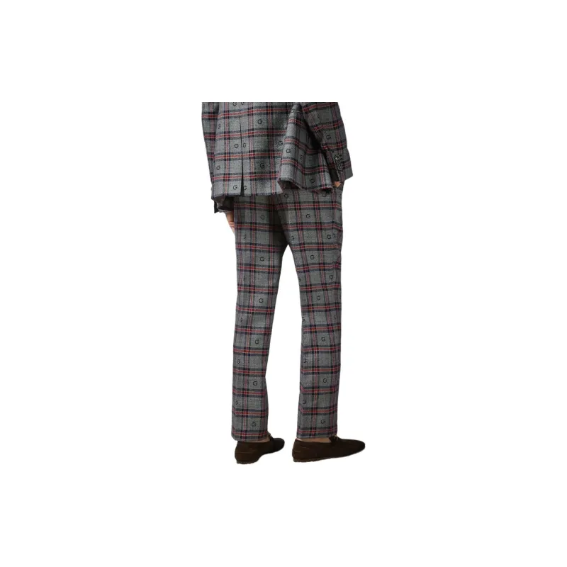 GUCCI G Plaid Wool Pants Suit Trouser Men's Gray Blue-2