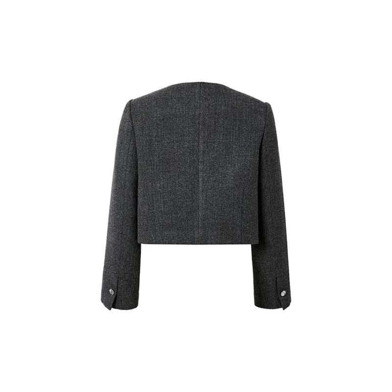 Hopeshow Cropped Coats Women's Black Gray-1