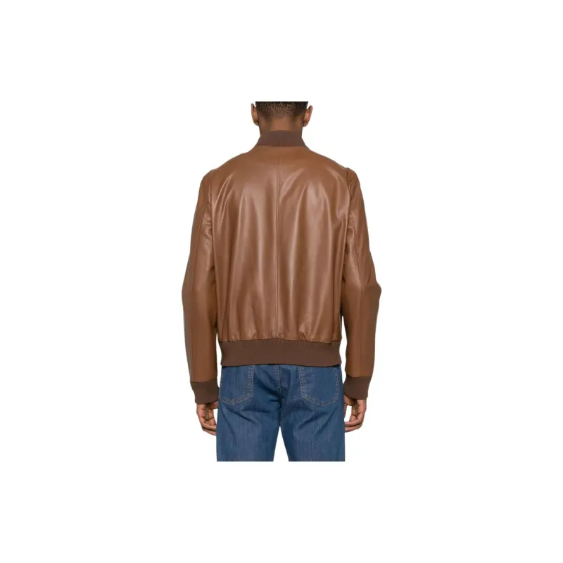 Canali Ribbed-trim Leather Jacket-2